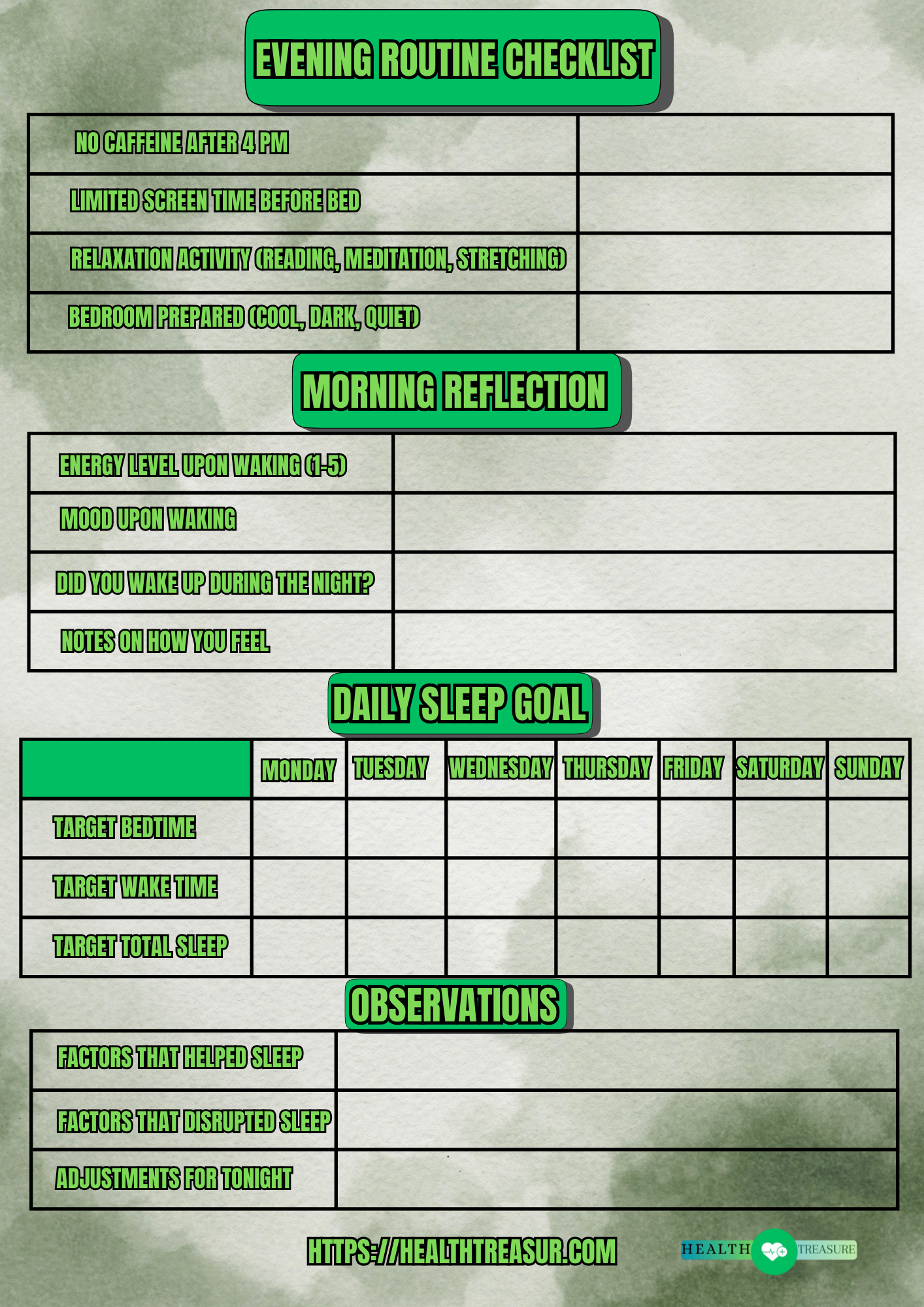 Daily Sleep Tracker – Printable Sleep Log & Wellness Planner for Better Rest & Morning Energy